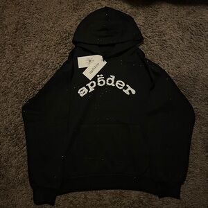 Black rhinestone sp5der hoodie
